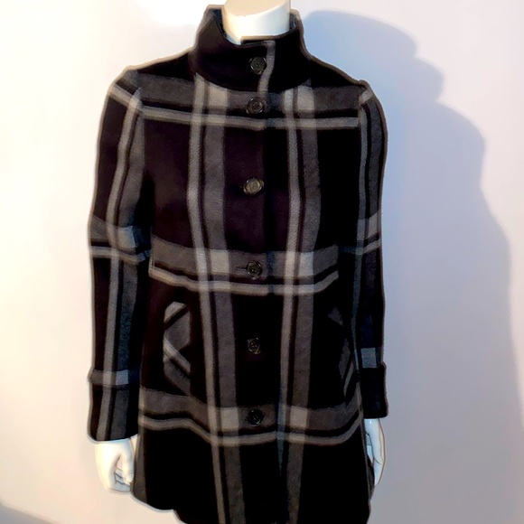 Beautiful black and gray Burberry print wool jacket, Chinese style collar - Picture 1 of 7